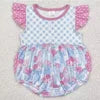 Boutique Baby Infant Girls Rompers Blue Green Flowers Flutter Sleeve Rompers Fashion Summer Toddler Baby Girls Bubble Rompers