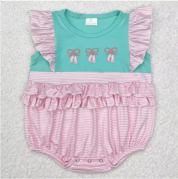 Boutique Baby Infant Girls Rompers Blue Green Flowers Flutter Sleeve Rompers Fashion Summer Toddler Baby Girls Bubble Rompers