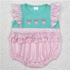 Boutique Baby Infant Girls Rompers Blue Green Flowers Flutter Sleeve Rompers Fashion Summer Toddler Baby Girls Bubble Rompers