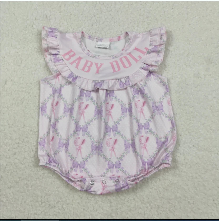 Infant Girls Short SLeeve Onesies SR3292 Baby Doll Flowers Bows Print Baby Girls Summer Romper