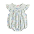 2025-03-21 Lioraitiin Baby Girls Romper Fly Sleeve Crew Neck Bow Leaves Print Infant Bodysuit Summer Clothes for Casual Daily