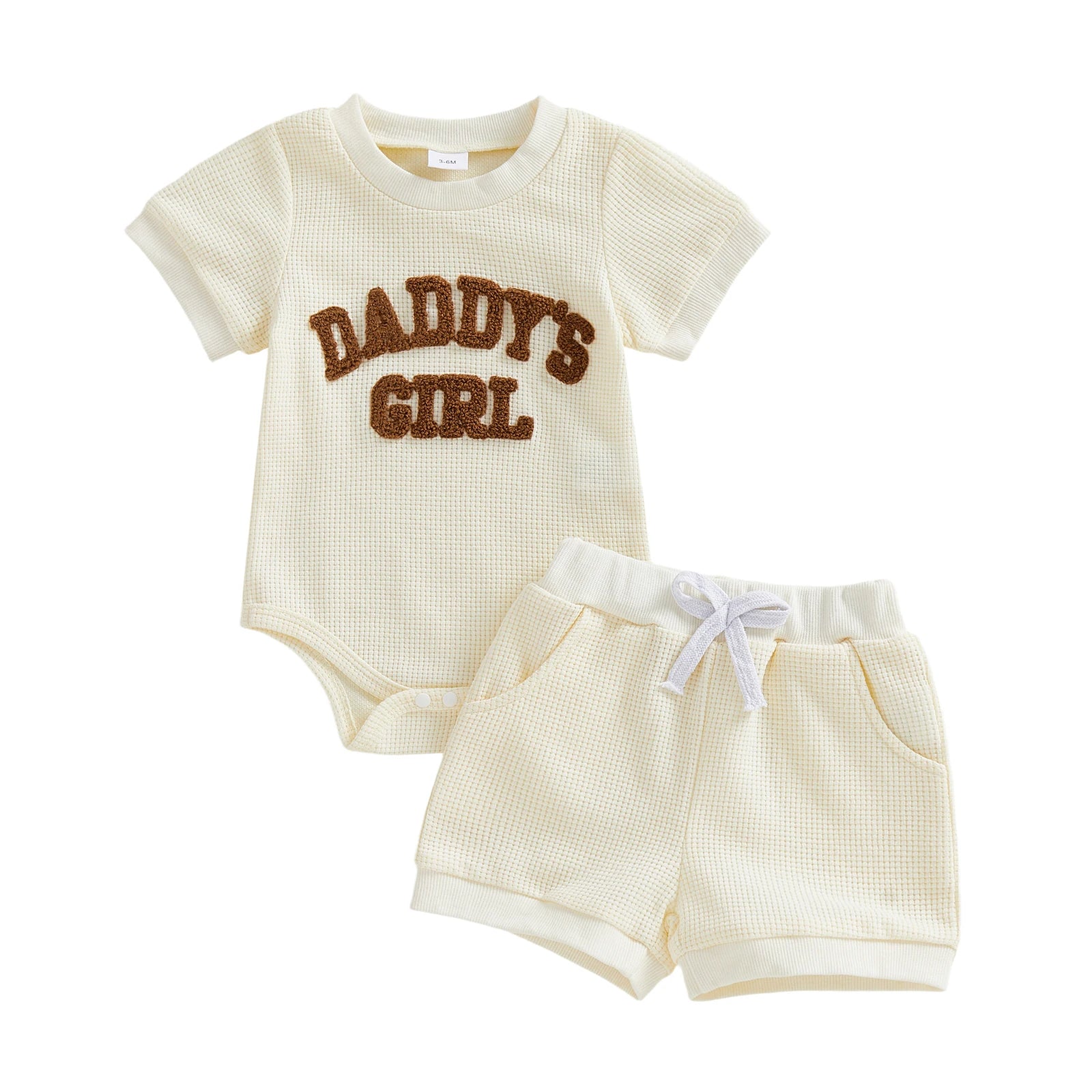 Baby Girls 2 Piece Outfits Fashionable Letter Embroidery Short Sleeve Round Neck Romper and Elastic Waist Shorts Set0-9M