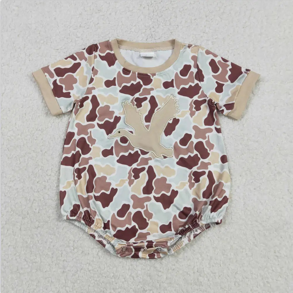 Hot sale Sleeveless ducks button Bubble romper boutique clothing Baby Boys Plaid Ducks Rompers Toddler