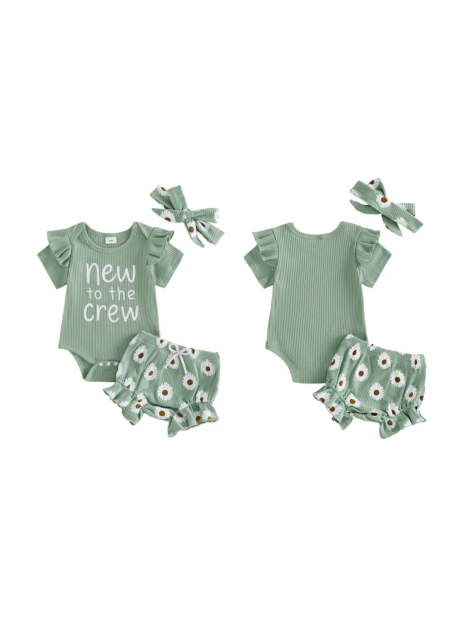 Toddler Girls Floral Print Romper Set with Ruffled Sleeves Matching Shorts and Bow Headband for Summer Outfits