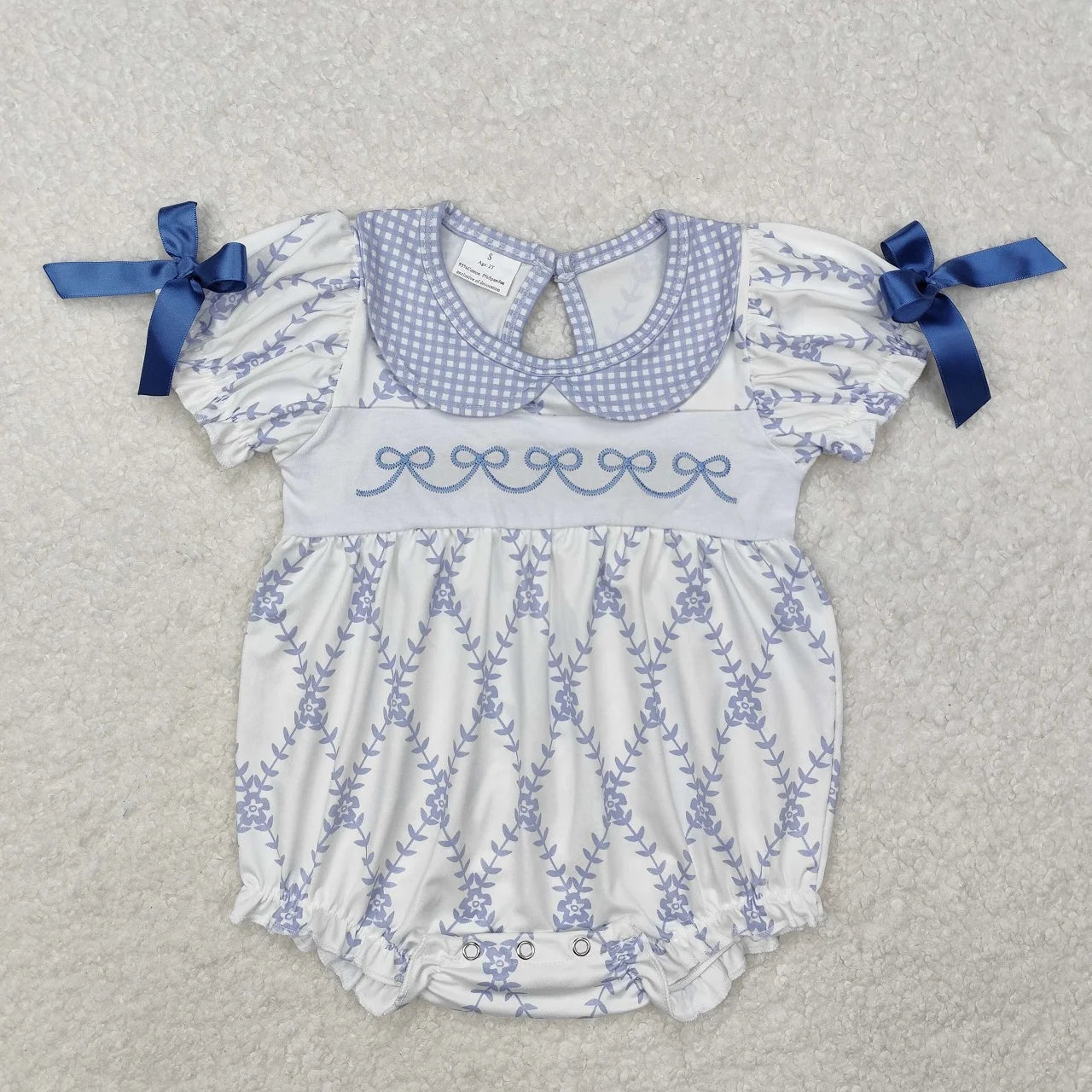 Wholesale Newborn Embroidery Bows Bubble Romper Toddler Kids Sleeveless Floral Clothes Baby Girl Children Summer Clothing