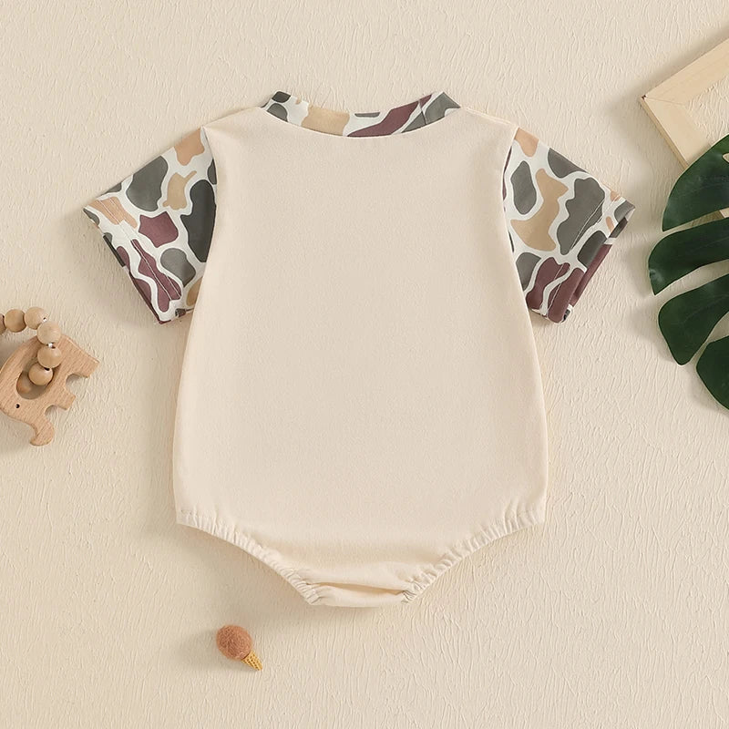 Baby Boys Girls Romper Short Sleeve Crew Neck Dog Truck Embroidery Bodysuit Newborn Playsuit