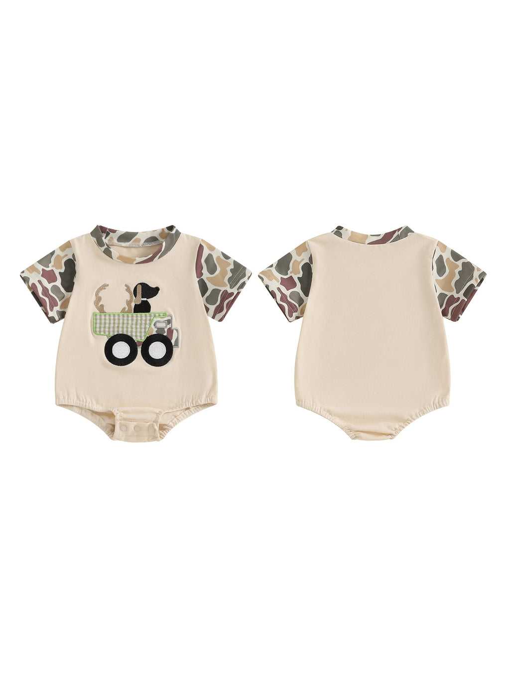 Baby Boys Girls Romper Short Sleeve Crew Neck Dog Truck Embroidery Bodysuit Newborn Playsuit