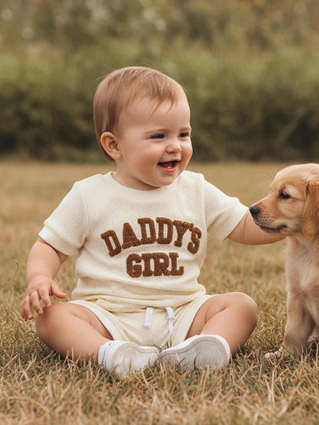 Baby Girls 2 Piece Outfits Fashionable Letter Embroidery Short Sleeve Round Neck Romper and Elastic Waist Shorts Set0-9M