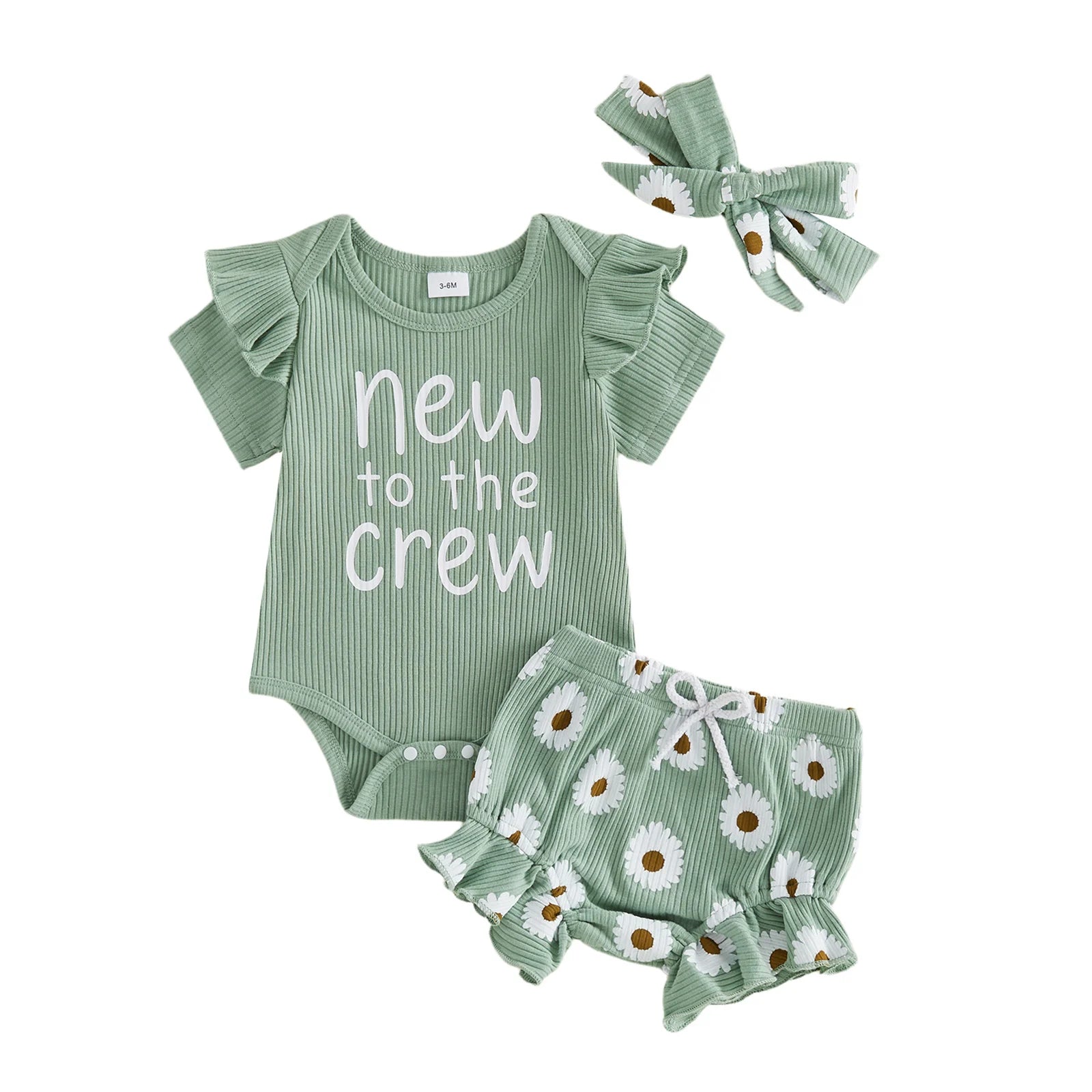 Toddler Girls Floral Print Romper Set with Ruffled Sleeves Matching Shorts and Bow Headband for Summer Outfits