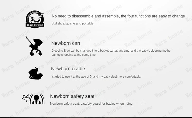 4-in-1 baby two-way stroller Multifunctional newborn baby stroller 3in1 Foldable Basket type seat