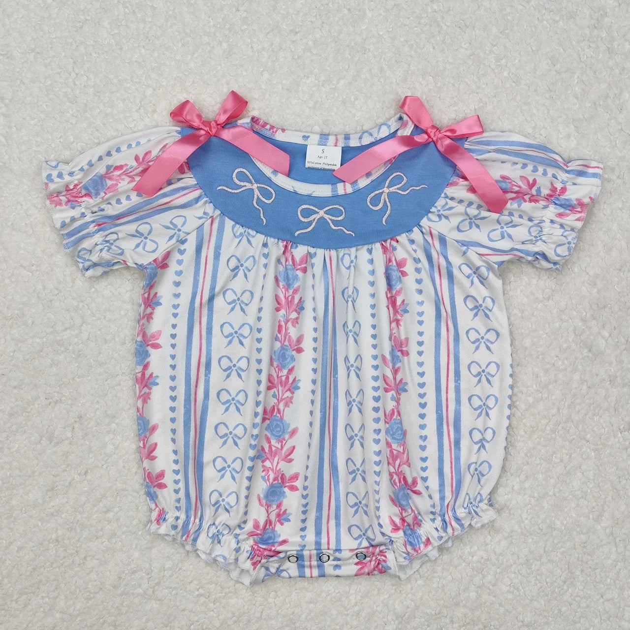 Wholesale Newborn Embroidery Bows Bubble Romper Toddler Kids Sleeveless Floral Clothes Baby Girl Children Summer Clothing