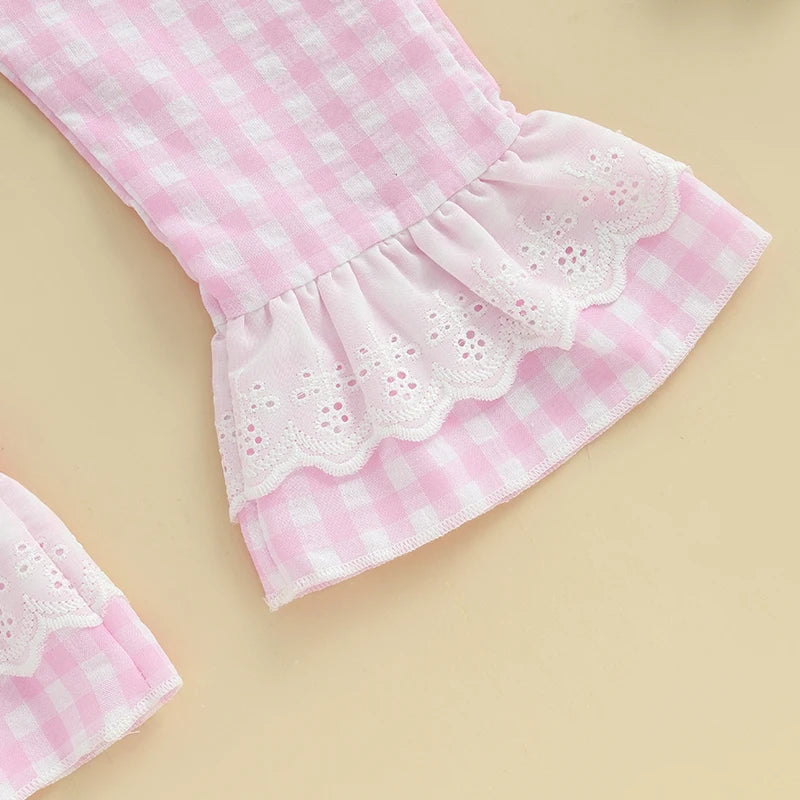 Baby Girl Rompers Sleeveless Letter Embroidery Plaid Jumpsuit Suspender Pants Summer Outfit