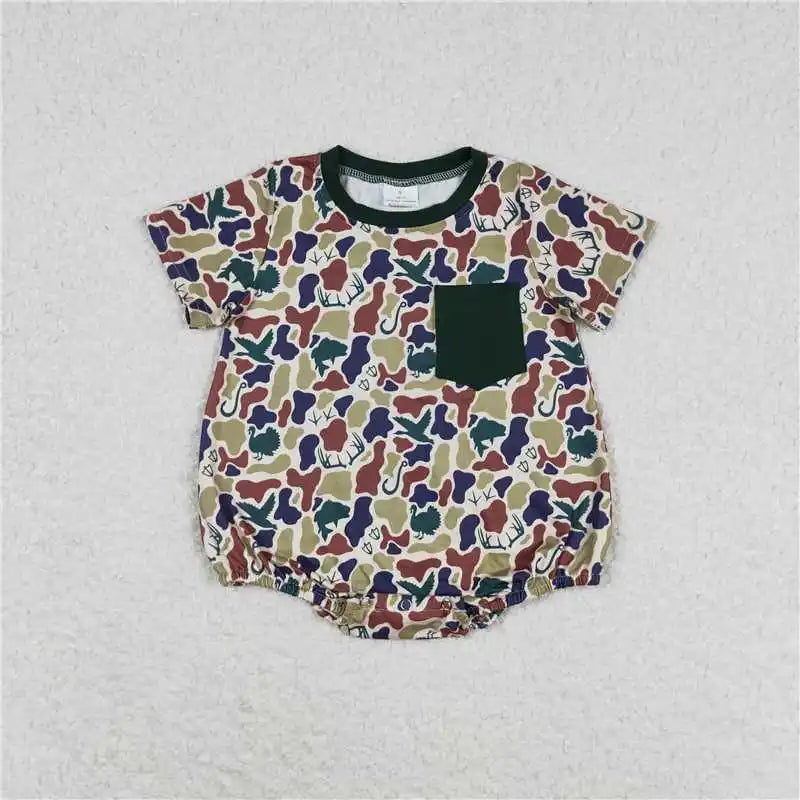 Hot sale Sleeveless ducks button Bubble romper boutique clothing Baby Boys Plaid Ducks Rompers Toddler