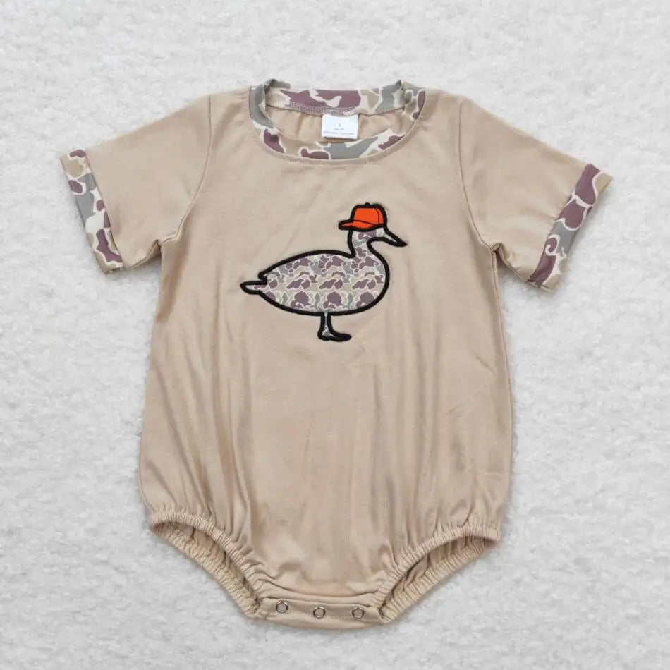 Hot sale Sleeveless ducks button Bubble romper boutique clothing Baby Boys Plaid Ducks Rompers Toddler