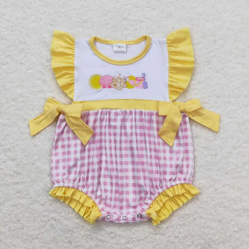 Hot sale Sleeveless ducks button Bubble romper boutique clothing Baby Boys Plaid Ducks Rompers Toddler