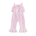 Baby Girl Rompers Sleeveless Letter Embroidery Plaid Jumpsuit Suspender Pants Summer Outfit