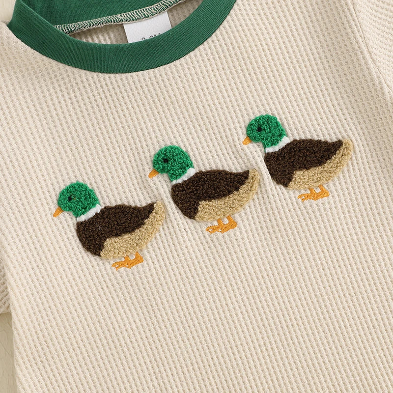 2025-01-13 Lioraitiin Newborn Baby Boys Girls Romper Short Sleeve Crew Neck Duck Embroidery Bodysuit Playsuit