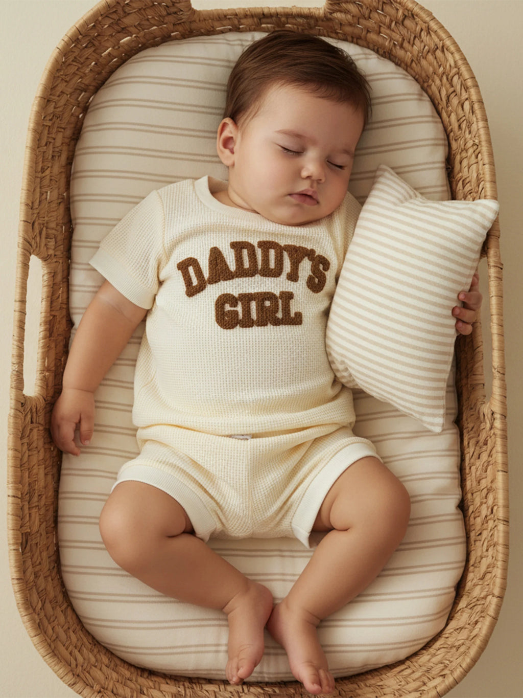 Baby Girls 2 Piece Outfits Fashionable Letter Embroidery Short Sleeve Round Neck Romper and Elastic Waist Shorts Set0-9M