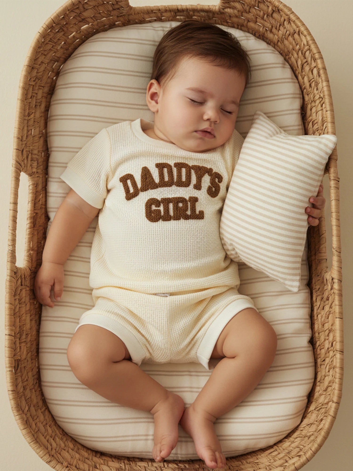 Baby Girls 2 Piece Outfits Fashionable Letter Embroidery Short Sleeve Round Neck Romper and Elastic Waist Shorts Set0-9M
