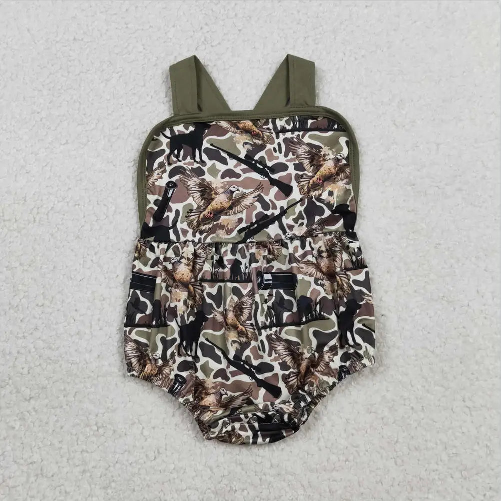 Hot sale Sleeveless ducks button Bubble romper boutique clothing Baby Boys Plaid Ducks Rompers Toddler