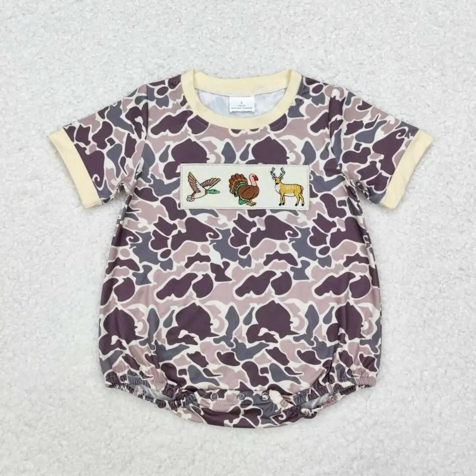 Hot sale Sleeveless ducks button Bubble romper boutique clothing Baby Boys Plaid Ducks Rompers Toddler