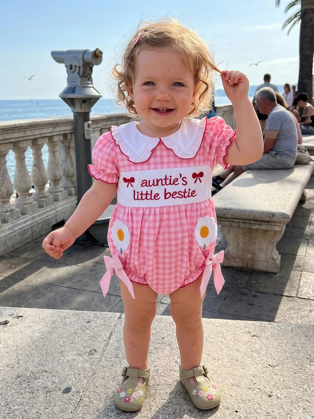 Baby Clothing Girls Short Sleeve Romper Letter Embroidery Plaid Doll Collar Bodysuit with Bow Newborn Clothes