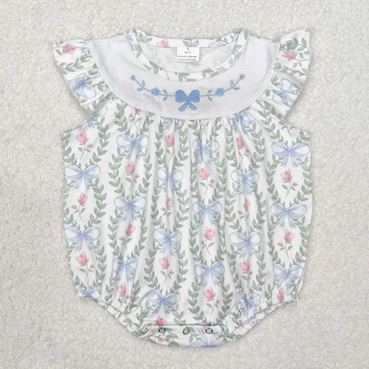 Wholesale Newborn Embroidery Bows Bubble Romper Toddler Kids Sleeveless Floral Clothes Baby Girl Children Summer Clothing