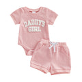 Baby Girls 2 Piece Outfits Fashionable Letter Embroidery Short Sleeve Round Neck Romper and Elastic Waist Shorts Set0-9M