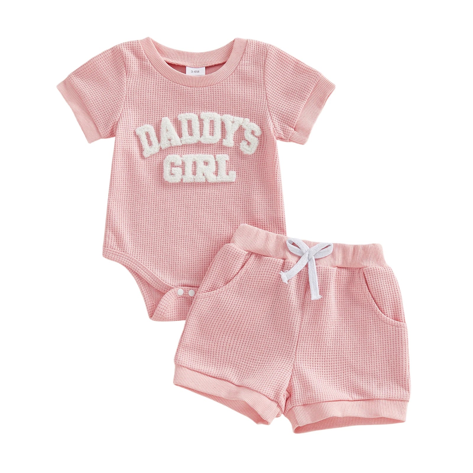 Baby Girls 2 Piece Outfits Fashionable Letter Embroidery Short Sleeve Round Neck Romper and Elastic Waist Shorts Set0-9M