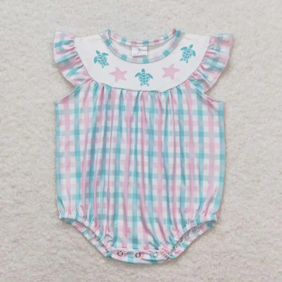 Hot sale Sleeveless ducks button Bubble romper boutique clothing Baby Boys Plaid Ducks Rompers Toddler