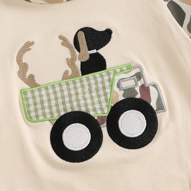 Baby Boys Girls Romper Short Sleeve Crew Neck Dog Truck Embroidery Bodysuit Newborn Playsuit