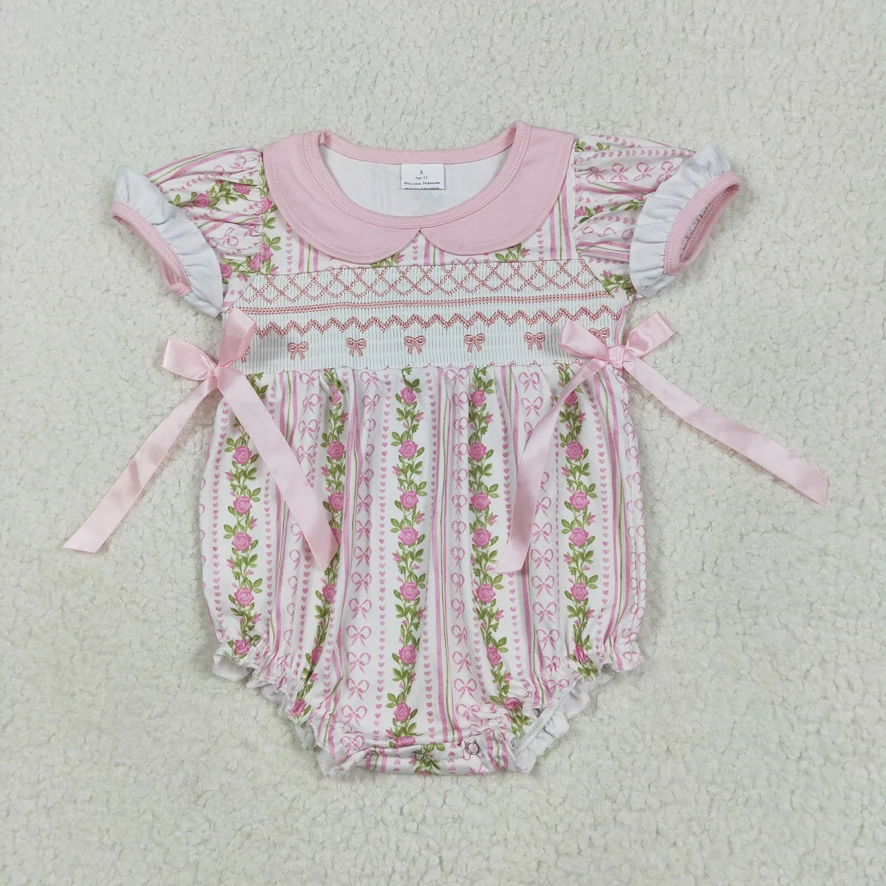 Wholesale Newborn Embroidery Bows Bubble Romper Toddler Kids Sleeveless Floral Clothes Baby Girl Children Summer Clothing