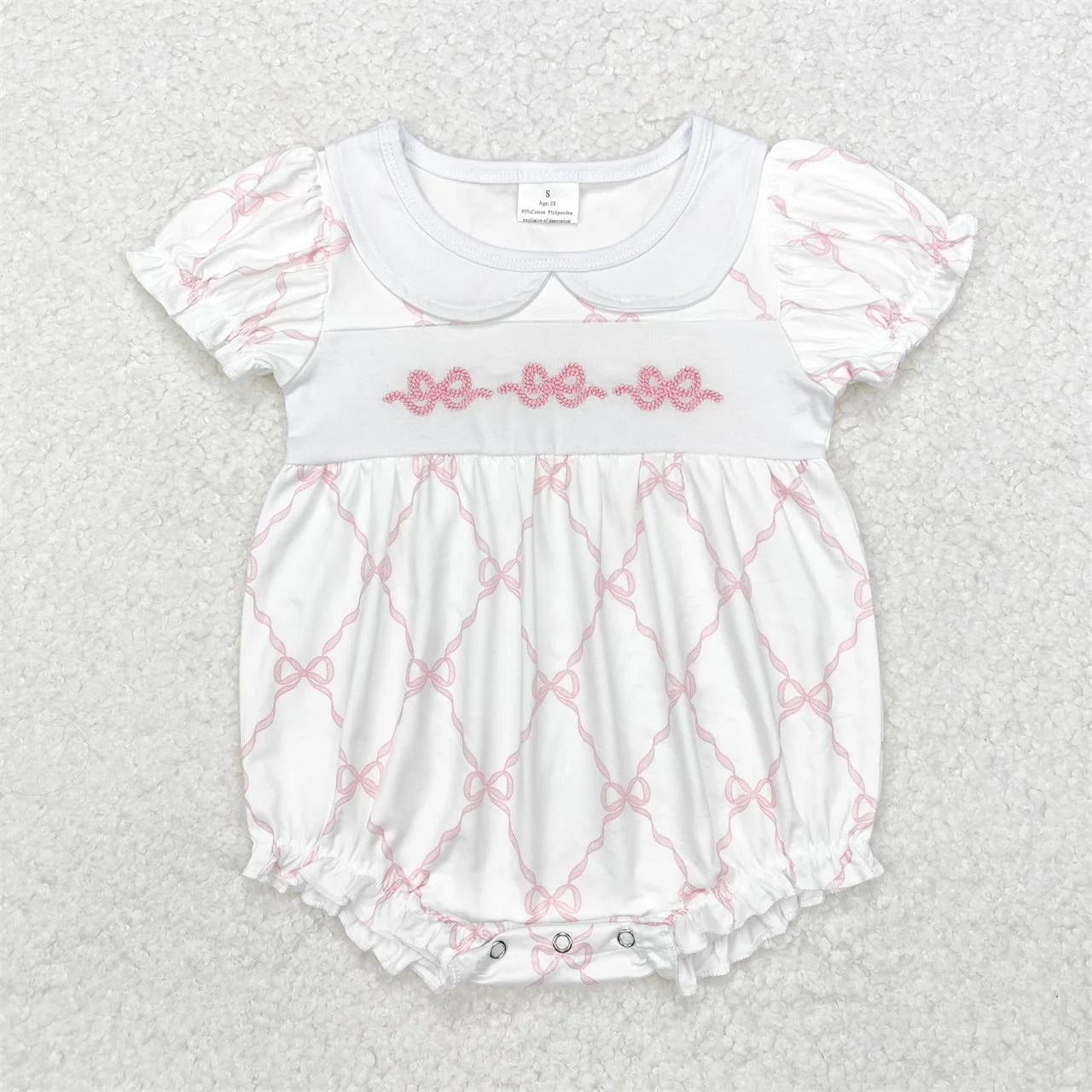 Wholesale Newborn Embroidery Bows Bubble Romper Toddler Kids Sleeveless Floral Clothes Baby Girl Children Summer Clothing
