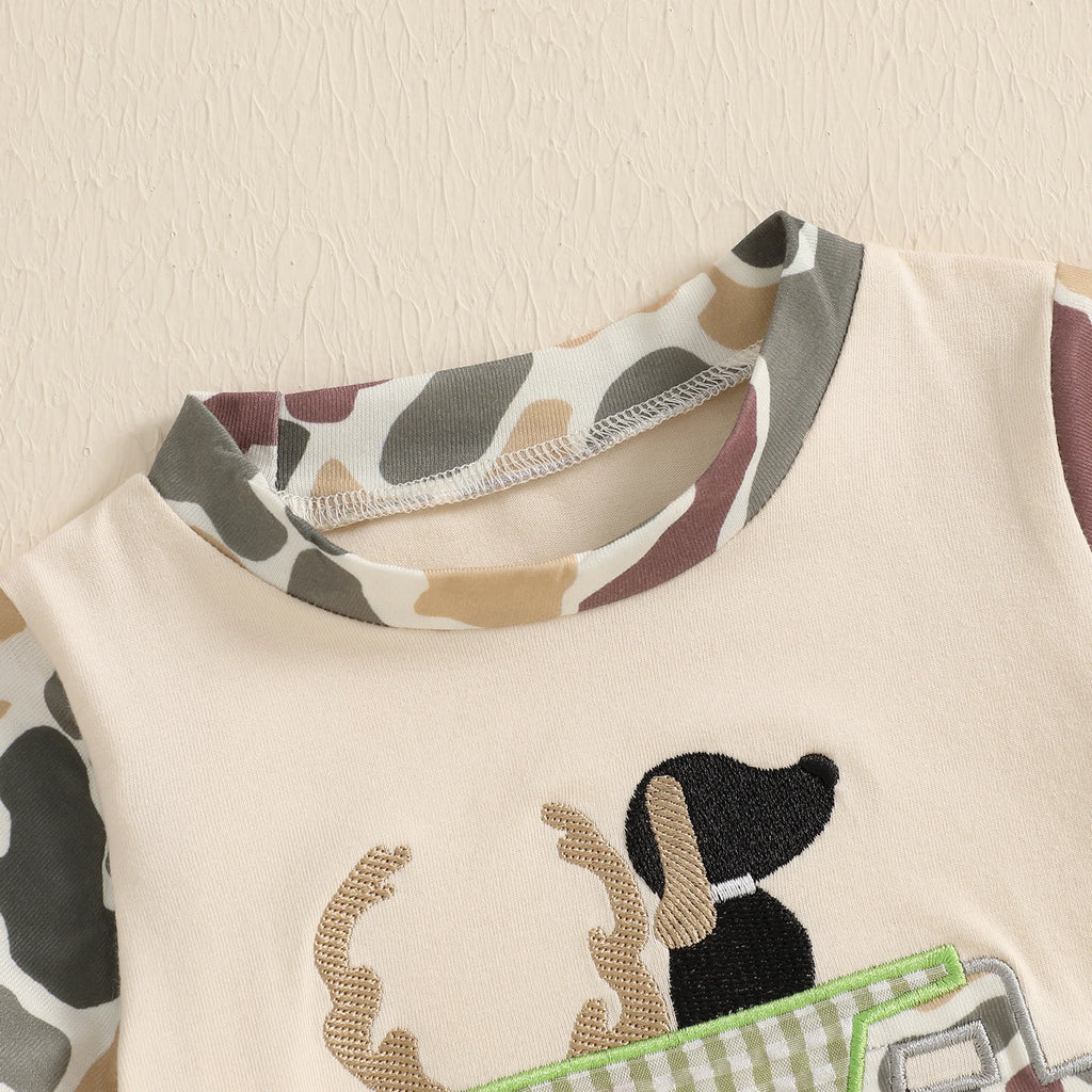 Baby Boys Girls Romper Short Sleeve Crew Neck Dog Truck Embroidery Bodysuit Newborn Playsuit