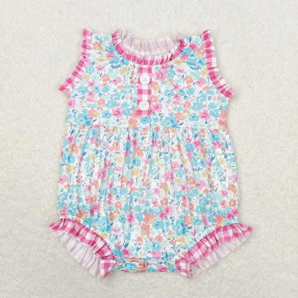 Hot sale Sleeveless ducks button Bubble romper boutique clothing Baby Boys Plaid Ducks Rompers Toddler