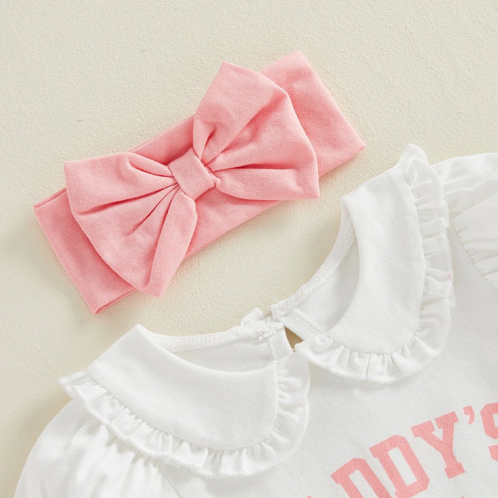 Baby Girls Cute Outfits Short Sleeve Doll Collar Romper Tutu Skirt Headband Socks Infant 4 Piece Sets 2026 Summer