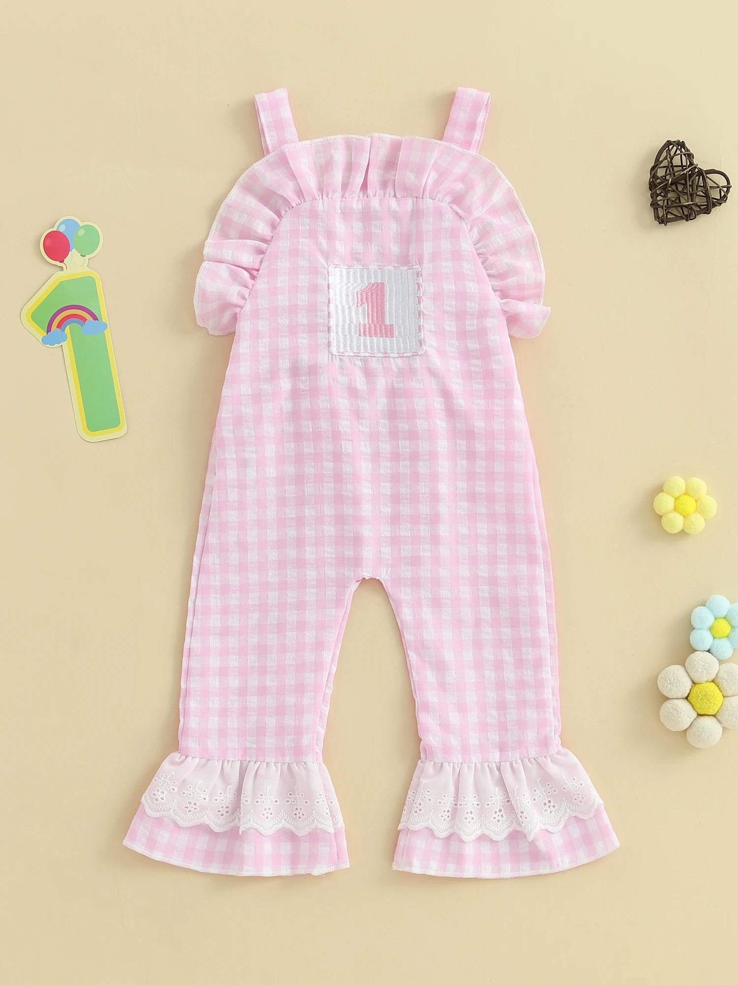 Baby Girl Rompers Sleeveless Letter Embroidery Plaid Jumpsuit Suspender Pants Summer Outfit