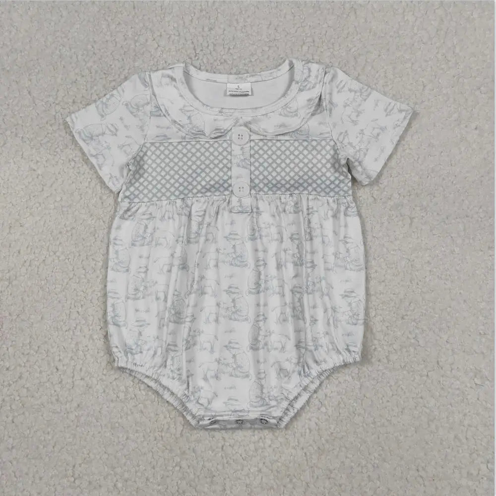 Hot sale Sleeveless ducks button Bubble romper boutique clothing Baby Boys Plaid Ducks Rompers Toddler