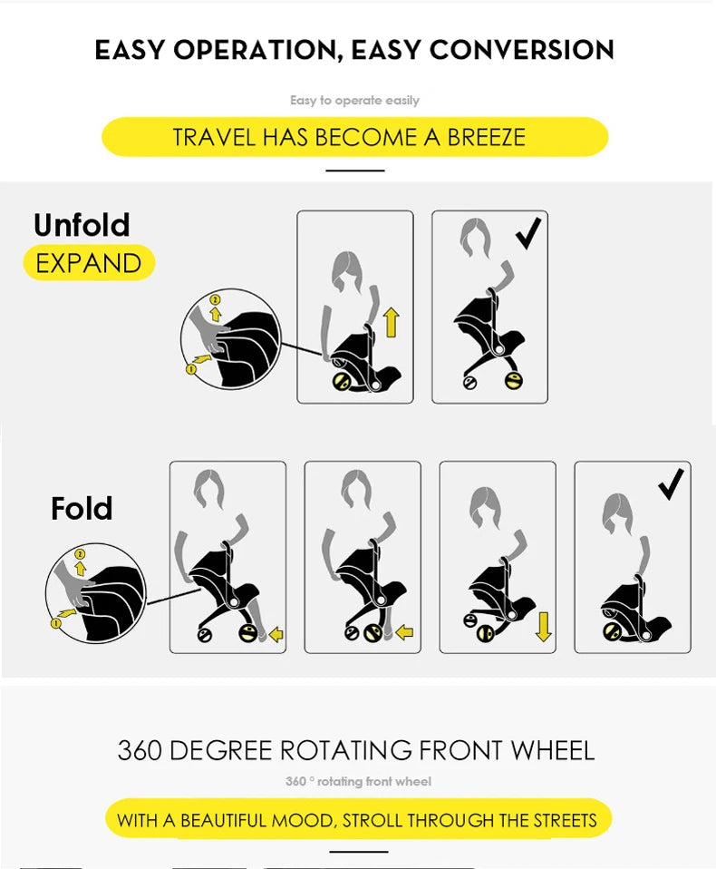 Baby Stroller 4 in 1 With Car Seat Baby Bassinet High Landscope Folding Baby Carriage Prams For Newborns Cart 3 in 1
