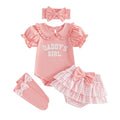 Baby Girls Cute Outfits Short Sleeve Doll Collar Romper Tutu Skirt Headband Socks Infant 4 Piece Sets 2026 Summer