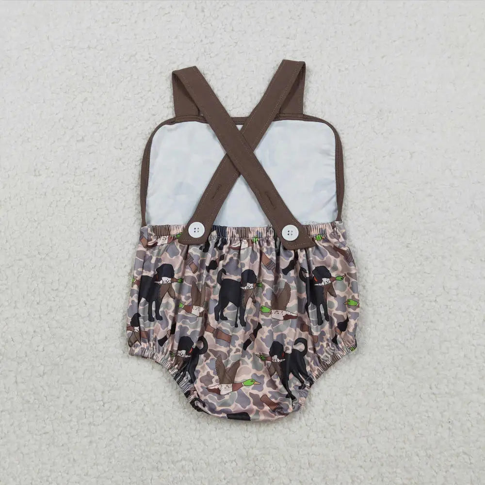 Hot sale Sleeveless ducks button Bubble romper boutique clothing Baby Boys Plaid Ducks Rompers Toddler