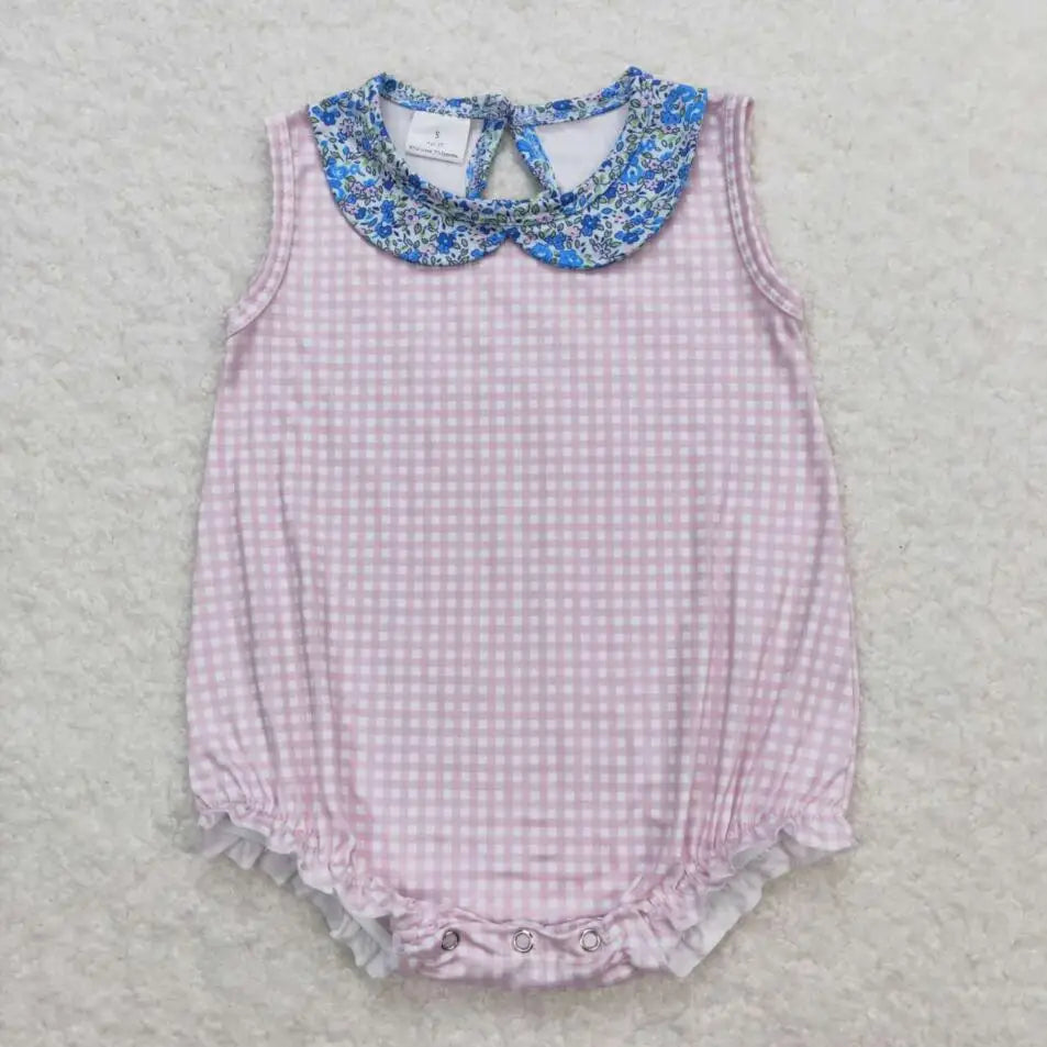 Hot sale Sleeveless ducks button Bubble romper boutique clothing Baby Boys Plaid Ducks Rompers Toddler