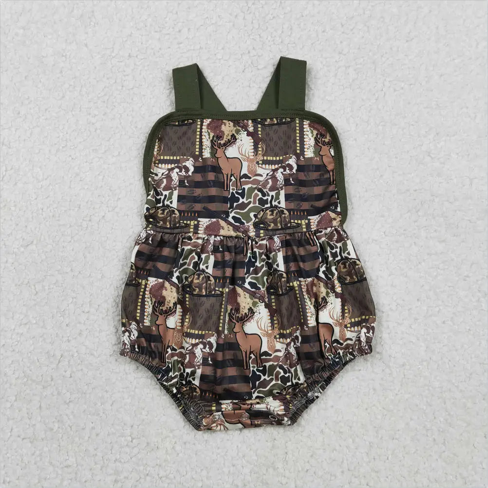 Hot sale Sleeveless ducks button Bubble romper boutique clothing Baby Boys Plaid Ducks Rompers Toddler