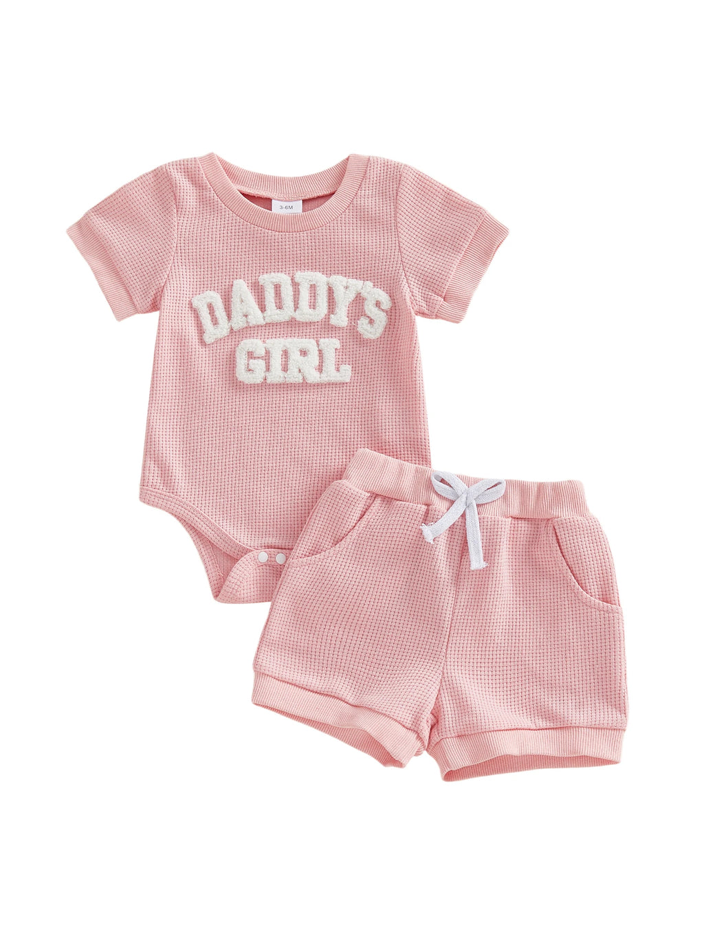 Baby Girls 2 Piece Outfits Fashionable Letter Embroidery Short Sleeve Round Neck Romper and Elastic Waist Shorts Set0-9M