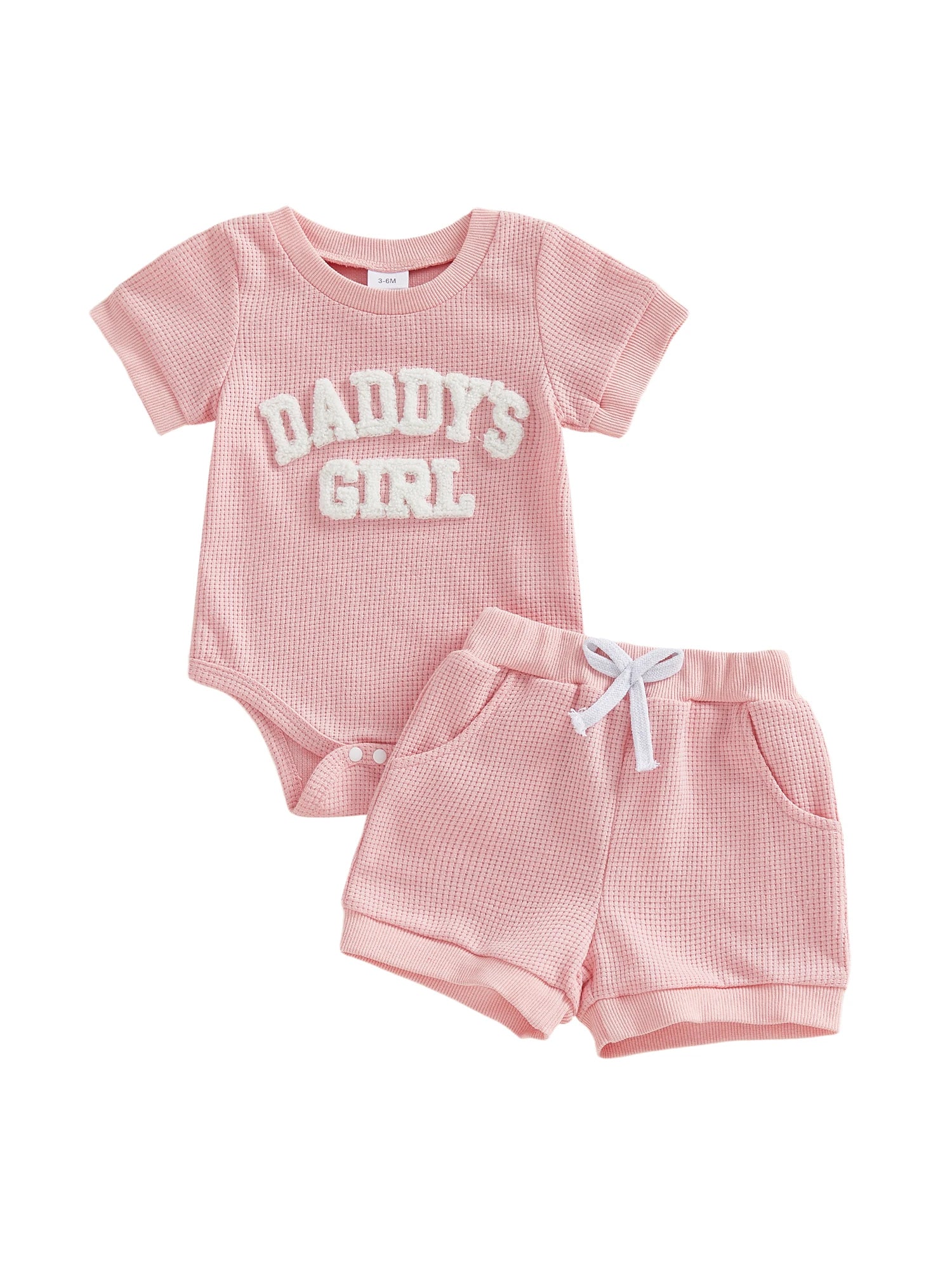 Baby Girls 2 Piece Outfits Fashionable Letter Embroidery Short Sleeve Round Neck Romper and Elastic Waist Shorts Set0-9M