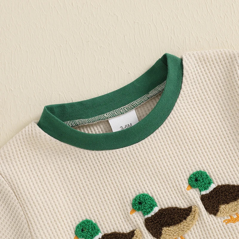 2025-01-13 Lioraitiin Newborn Baby Boys Girls Romper Short Sleeve Crew Neck Duck Embroidery Bodysuit Playsuit