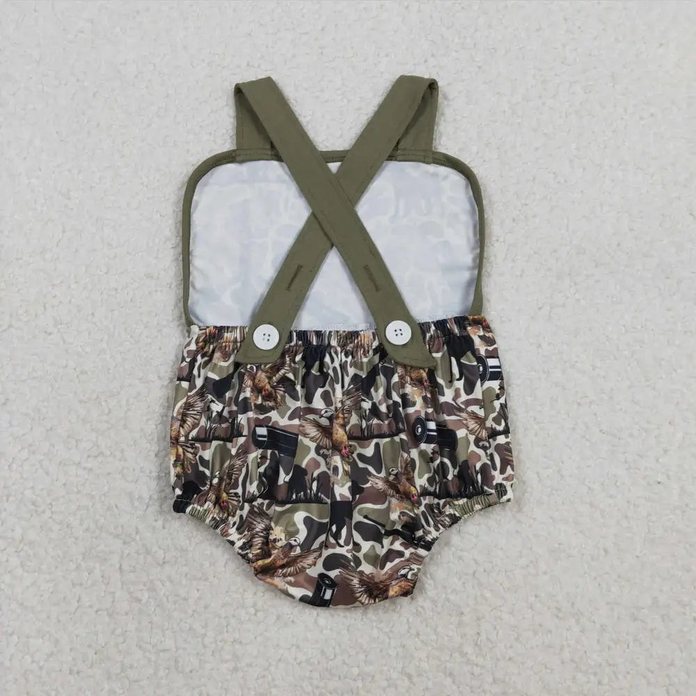 Hot sale Sleeveless ducks button Bubble romper boutique clothing Baby Boys Plaid Ducks Rompers Toddler