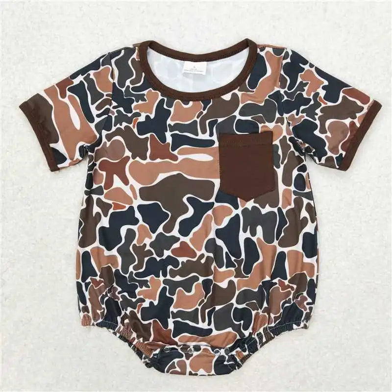 Hot sale Sleeveless ducks button Bubble romper boutique clothing Baby Boys Plaid Ducks Rompers Toddler