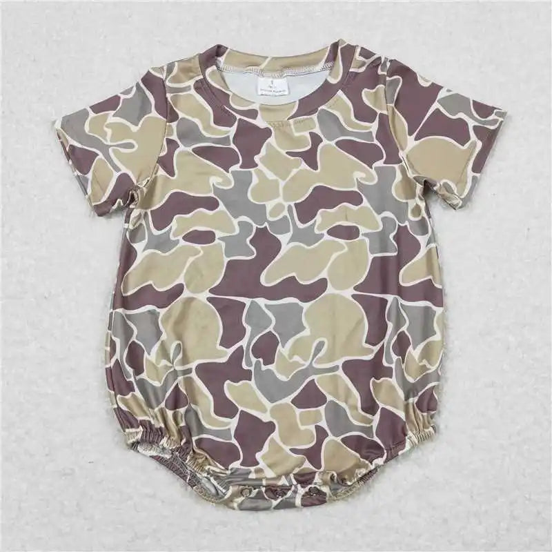 Hot sale Sleeveless ducks button Bubble romper boutique clothing Baby Boys Plaid Ducks Rompers Toddler